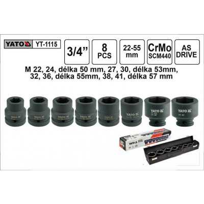 YATO Gola ořechy šestihranné kované 3/4" sada 8 kusů 22-41mm YT-1115 – Sleviste.cz