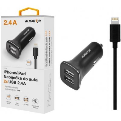 Nabíječka do auta ALIGATOR pro iPh 5/6/7/8 s 2xUSB výstupem 2,4A, Turbo charge, Black – Zboží Mobilmania