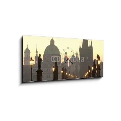 Obraz s hodinami 1D panorama - 120 x 50 cm - prague charles bridge pražský charlesový most – Hledejceny.cz