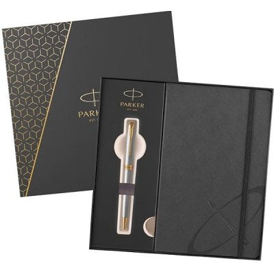 Parker Sonnet Stainless Steel GT kuličkové pero dárková sada se zápisníkem 1502/5291510 – Zboží Živě