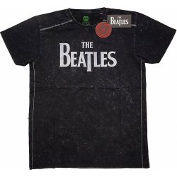 The Beatles tričko Drop T Logo Snow Washed Black