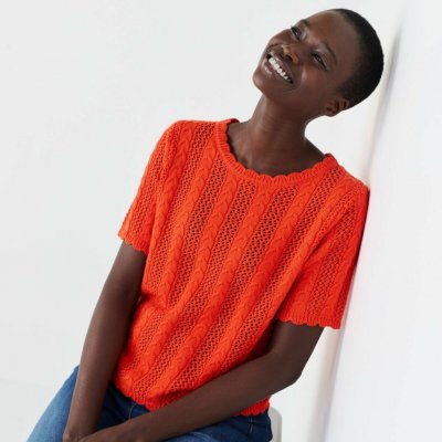 Halenka s kulatým výstřihem, z ažurového úpletu oranžová – Hledejceny.cz