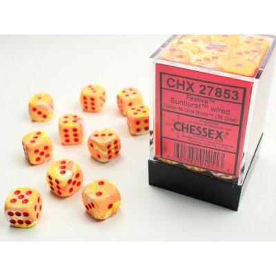 Sada 36 kostek Chessex Festive 12mm d6 w/pips Sunburst/red – Zbozi.Blesk.cz