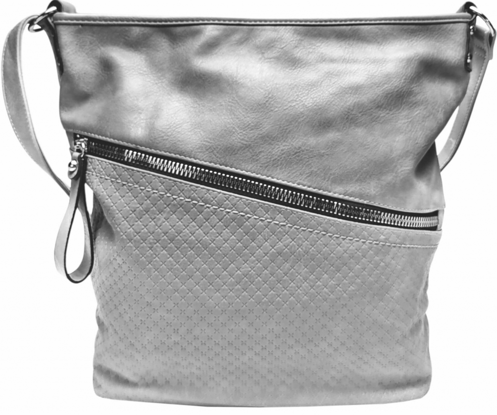 Velká světle šedá crossbody kabelka s kapsou Lora