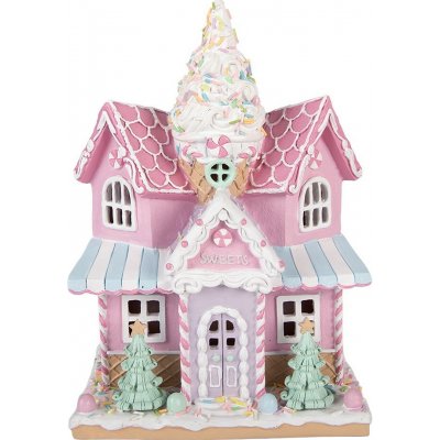 Růžový svítící LED domek Pastel Christmas Chic - 21*14*28 cm / 2*AAA - Clayre & Eef – Hledejceny.cz