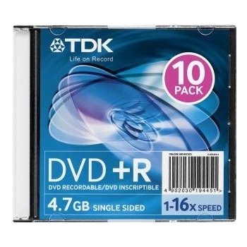 TDK DVD+R 4,7GB 16x, slim box 10ks (T19447)