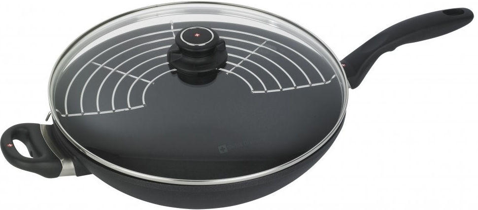Swiss Diamond Indukční wok Swiss Titan s průměrem s poklicí titanový 32 cm