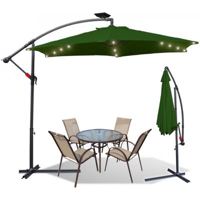 Jiubiaz 3,5m slunečník UV40+ Camping Pendulum Pavilion LED Solar Garden Umbrella Zelená
