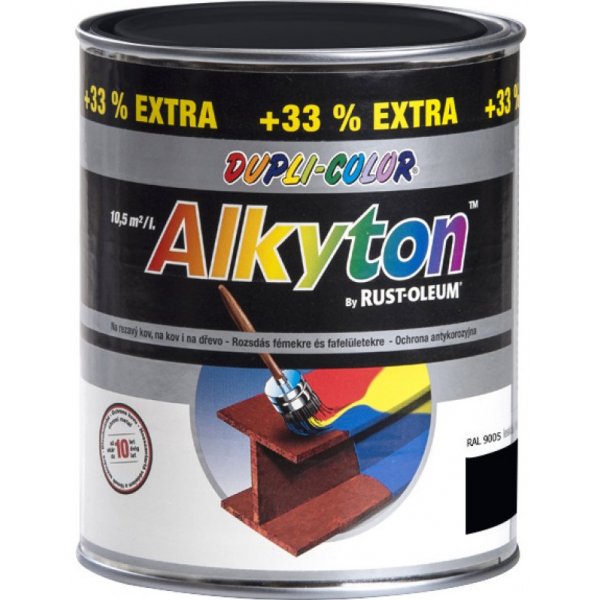 Barvy na kov Rust-Oleum Dupli-Color Alkyton Lesk, samozákladová barva na rez, Ral 9005 černá, 1 l