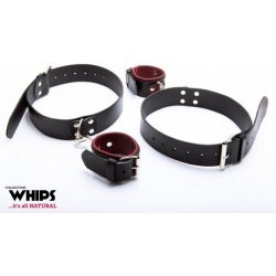 WHIPS Leather Thigh Cuffs for Her pouta na stehna a zápěstí s červeným polstrováním