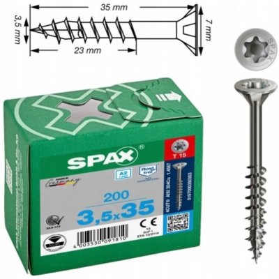 SPAX záp. hlava 3.5x 35 část. závit TX15, certifikovaný, nerez A2 (200 ks) – Hledejceny.cz
