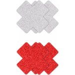 NS Novelties Pretty Pasties Glitter Cross Red Silver 2 Pairs – Zboží Dáma
