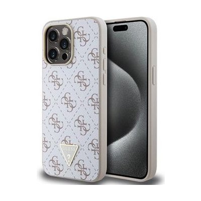 Guess PU Leather 4G Triangle Metal Logo iPhone 15 Pro Max White