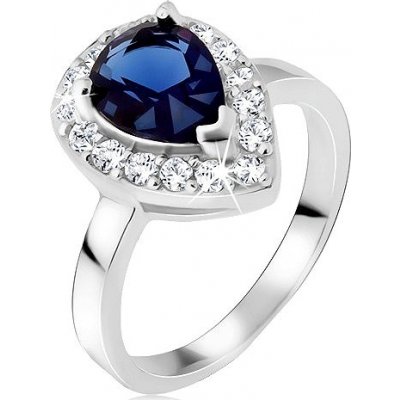 Šperky eshop Stříbrný prsten 925 modrý slzičkovitý kámen se zirkonovým lemem BB18.10
