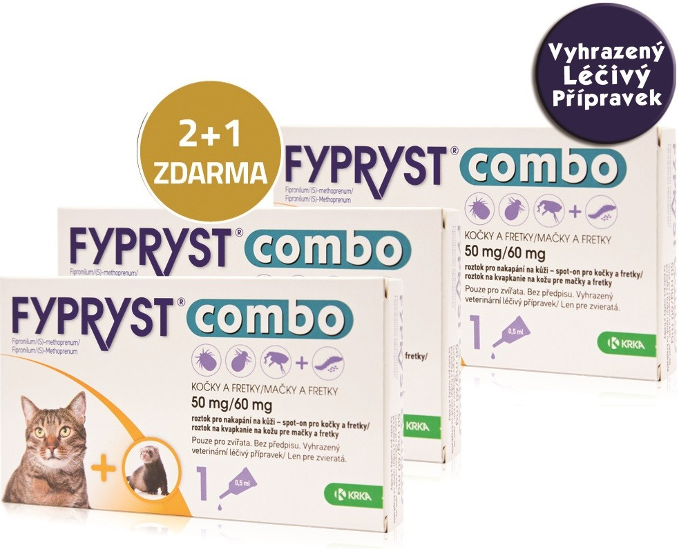 Fypryst Combo Spot-on 50 / 60 mg pro kočky a fretky 3 x 0,5 ml