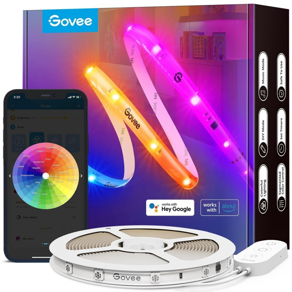 Govee RGBIC Wi-Fi + Modrátooth LED pásková světla s ochranným povlakem Chytré páskové světlo Bílé Wi-Fi/Modrátooth