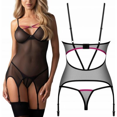 Obsessive Průsvitný s podvazky a tangy Novenes – Zboží Dáma