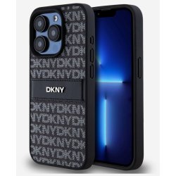 DKNY PU Leather Repeat Pattern Tonal Stripe pro iPhone 15 Pro Black