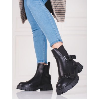 Krásné kotníčkové boty dámské na plochém podpatku černé – Zboží Mobilmania