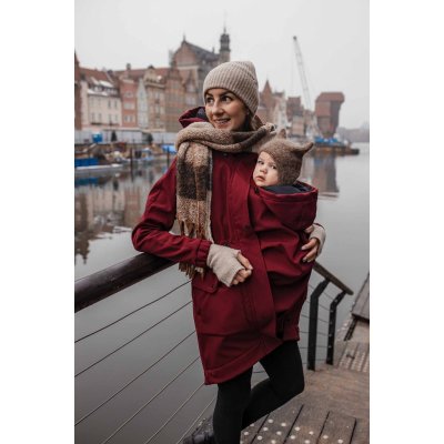 Těhotenská softshellová parka/ kabát 5v1 na nošení dětí Burgundy – Sleviste.cz