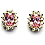 Čištín Zlaté náušnice Kate, růžový zirkon, čiré zirkony, žluté i bílé zlato, NŠ 1480 – Zbozi.Blesk.cz