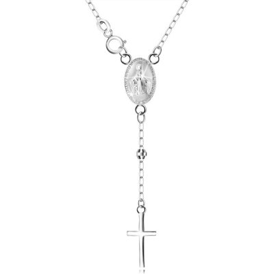 Šperky eshop Stříbrný medailon s Pannou Marií a křížem řetízek s korálky U12.02