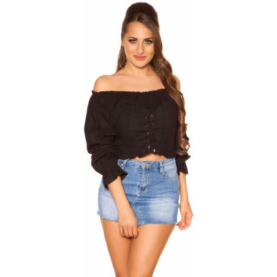 Trendy Off Shoulder Longsleeve with Lacing black