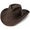 Klobouk Stars and Stripes Westernový hnědý klobouk s koženým řemínkem Reno
