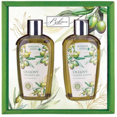 Bohemia Gifts & Cosmetics Herbs Olivový olej hroznový olej a extrakt z citrusů olejový sprchový gel 250 ml + olejový šampon na vlasy 250 ml dárková sada – Zbozi.Blesk.cz