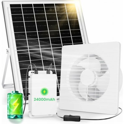 Apex CE Solární ventilátor LGMCF s baterií 24 000 mAh s ochranou proti zpětnému toku, pro kůlnu, kurník, skleník, boudu pro domácí mazlíčky, okenní odsávání – Zboží Mobilmania