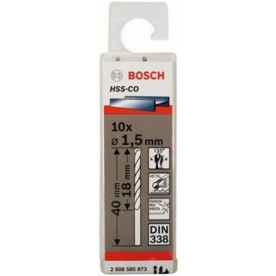 Sada 10ks kobaltových vrtáků do kovu Bosch HSS-Co, DIN 338 - 1.5 x 18 / 40 mm, spirálový, válcovaný (2 608 585 873) – Hledejceny.cz