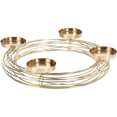 Svícen kov 355x320x70 mm Adventní kulatý na 4 čajové svíčky, zlatá – Zboží Dáma
