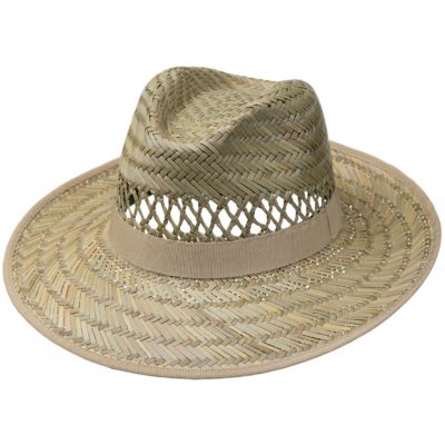 Fiebig Headwear since 1903 Slaměný fedora klobouk s širokou krempou a béžovou stuhou – Zboží Dáma
