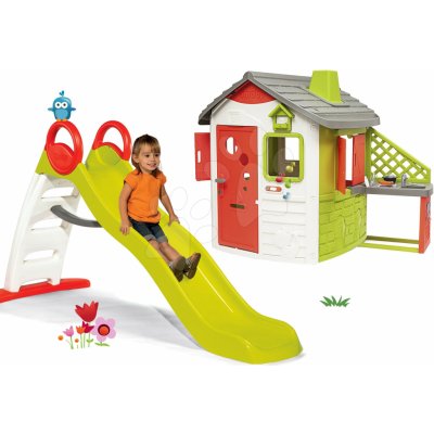 Smoby Set šmykľavka Toboggan Funny 200 cm a domček Neo Jura Lodge s kuchynkou plnými dverami komínom a zvončekom SM820400-8 – Zboží Mobilmania