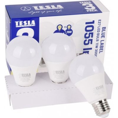Tesla Sada LED světelných zdrojů bulb, 11 W, 1055 lm, teplá bílá, E27, 3 ks BL271130-3PACK – Zboží Živě