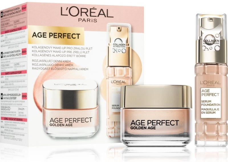 L\'Oréal Paris Age Perfect Golden Age denní pleťový krém Age Perfect Golden Age 50 ml + make-up Age Perfect Serum Foundation 30 ml 140 Linen dárková sada