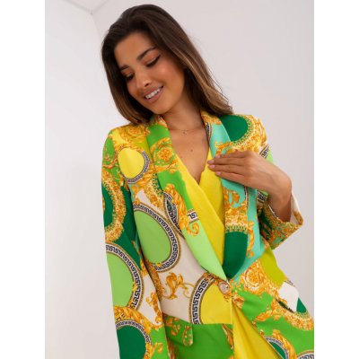 Italy Moda dámské zeleno-žluté vzorované sako Zelená
