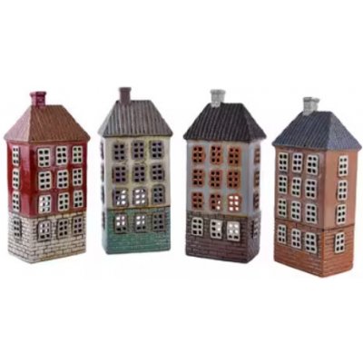 Ego Dekor Keramický domeček na čajovou svíčku VILLACH, svícen DOMEČEK NA NÁMĚSTÍ, barva: šedá/hnědo-růžová/bílá/červená, výška: 26cm|MyScandi - hnědo-narůžovělá – Sleviste.cz