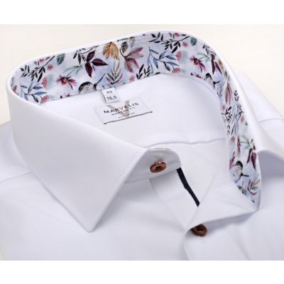 Marvelis Modern Fit košile s barevným květovaným vnitřním límcem a manžetou bílá – Sleviste.cz