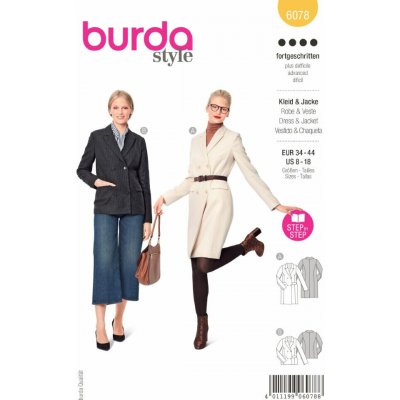 Střih Burda žlutý 6078 - sakové šaty, dlouhé sako, dvouřadé sako – Zbozi.Blesk.cz