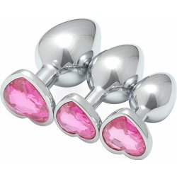 SuperLove Heart Jewel Butt Plugs Training Kit Silver-Pink