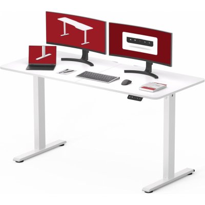 SANODESK Basic 140 x 60 cm elektrický zvedací stůl s nastavitelnou výškou stolu, elektrický, obousměrný teleskopický stůl s paměťovým ovládáním a antikolizní technologií (bílá)