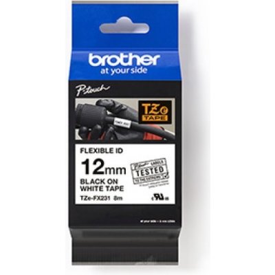 Brother originální páska do tiskárny štítků, Brother, TZE-FX231, černý tisk/bílý podklad, laminovaná, 8m, 12mm, flexibilní
