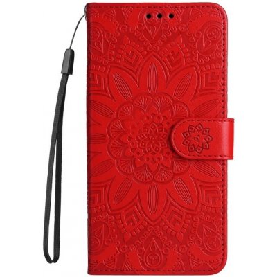 Pouzdro Levné Kryty Peněženkové Embossing Pattern Slunečnice červené – Vivo Y36