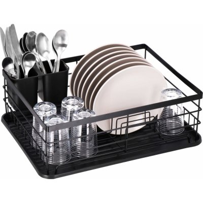 Springos Odkapávač na nádobí a příbory - kovový - 31,5x 42x14,5 cm - černý – Zboží Mobilmania