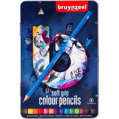 Bruynzeel 60212001 Triple pastelky Soft Feel v kovové etui sada 12 barev – Sleviste.cz