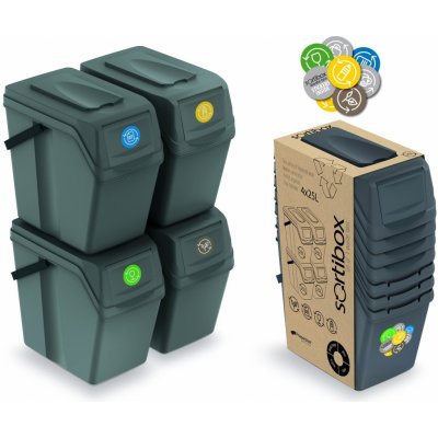 PROSPERPLAST Sada 4 odpadkových košů SORTIBOX II 4 x 25 l šedý kámen – Zboží Mobilmania