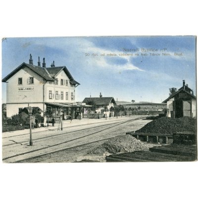 BYSTŘICE nad Pernštejnem. Nádraží, 20 min. od města vzdálené na trati Tišnov - Něm. Brod. 1916. – Zboží Dáma