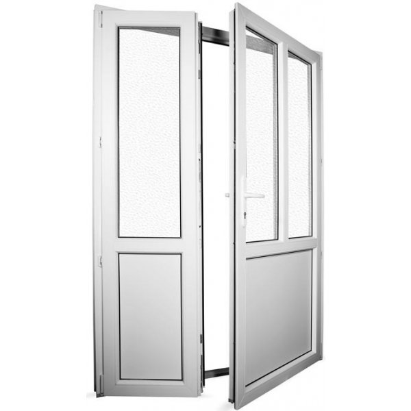 Venkovní dveře SkladOken.cz vedlejší vchodové dveře dvoukřídlé se štulpem 148 x 208 cm bílé, PRAVÉ