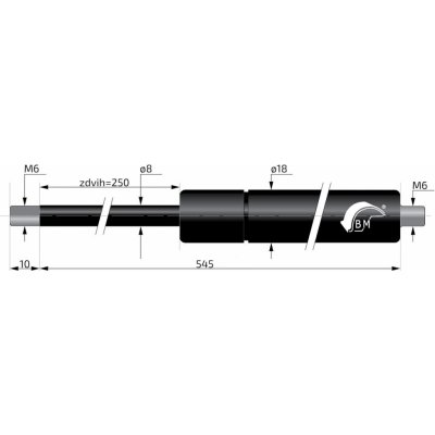 Plynová vzpěra Berthold Marx 545 mm, 350N, 08/18 M6 – Zboží Mobilmania